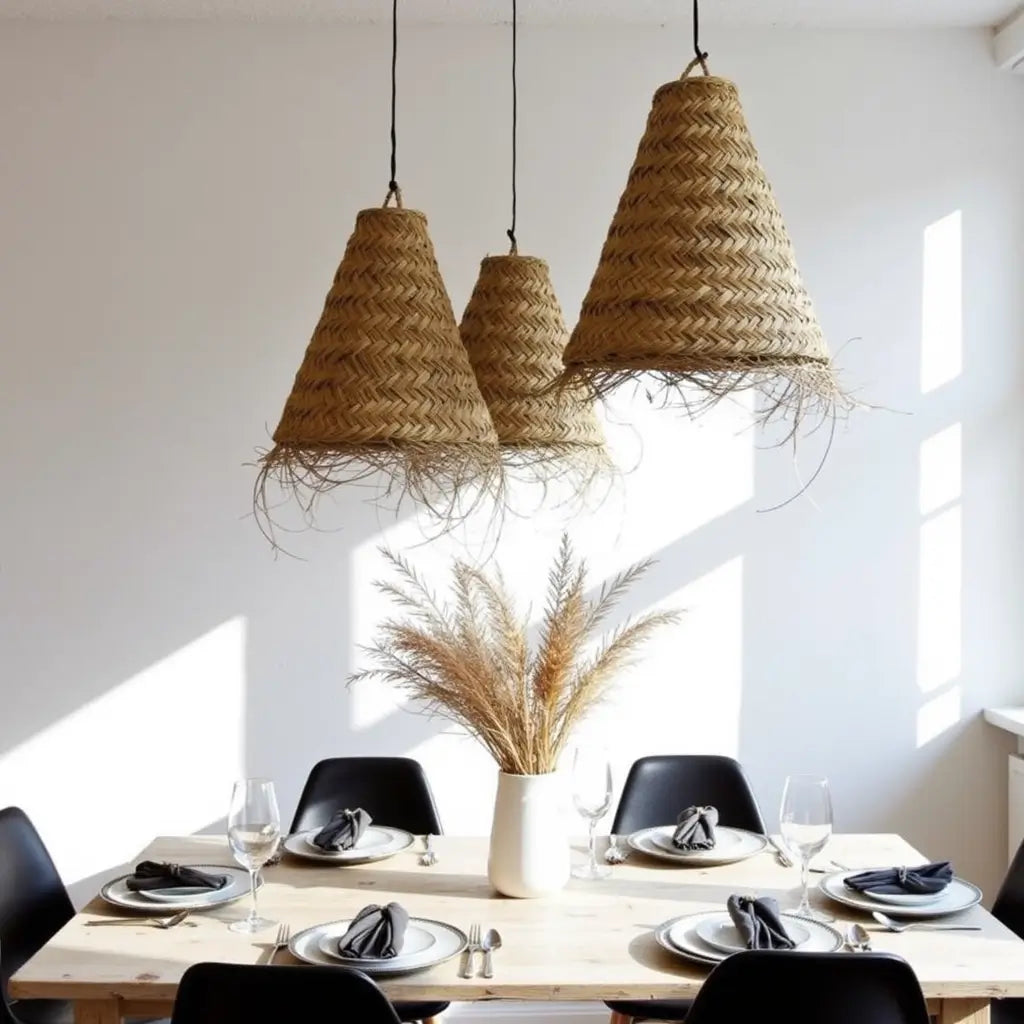 Handwoven Straw Pendant Light – Artisanal Natural Fiber Lamp Shade