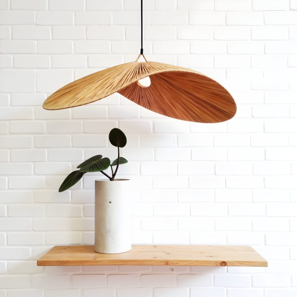 Wood Veneer Butterfly Pendant Light – Handwoven Natural Ceiling Lamp 22″