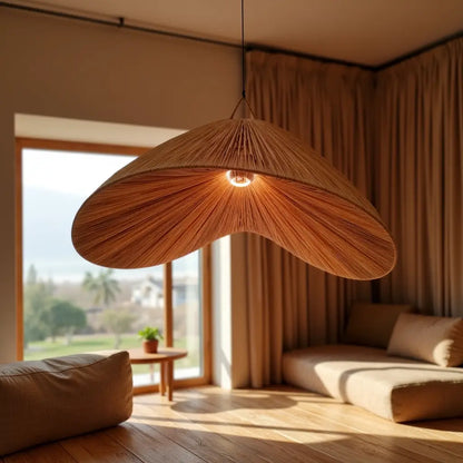 Wood Veneer Butterfly Pendant Light – Handwoven Natural Ceiling Lamp 22″