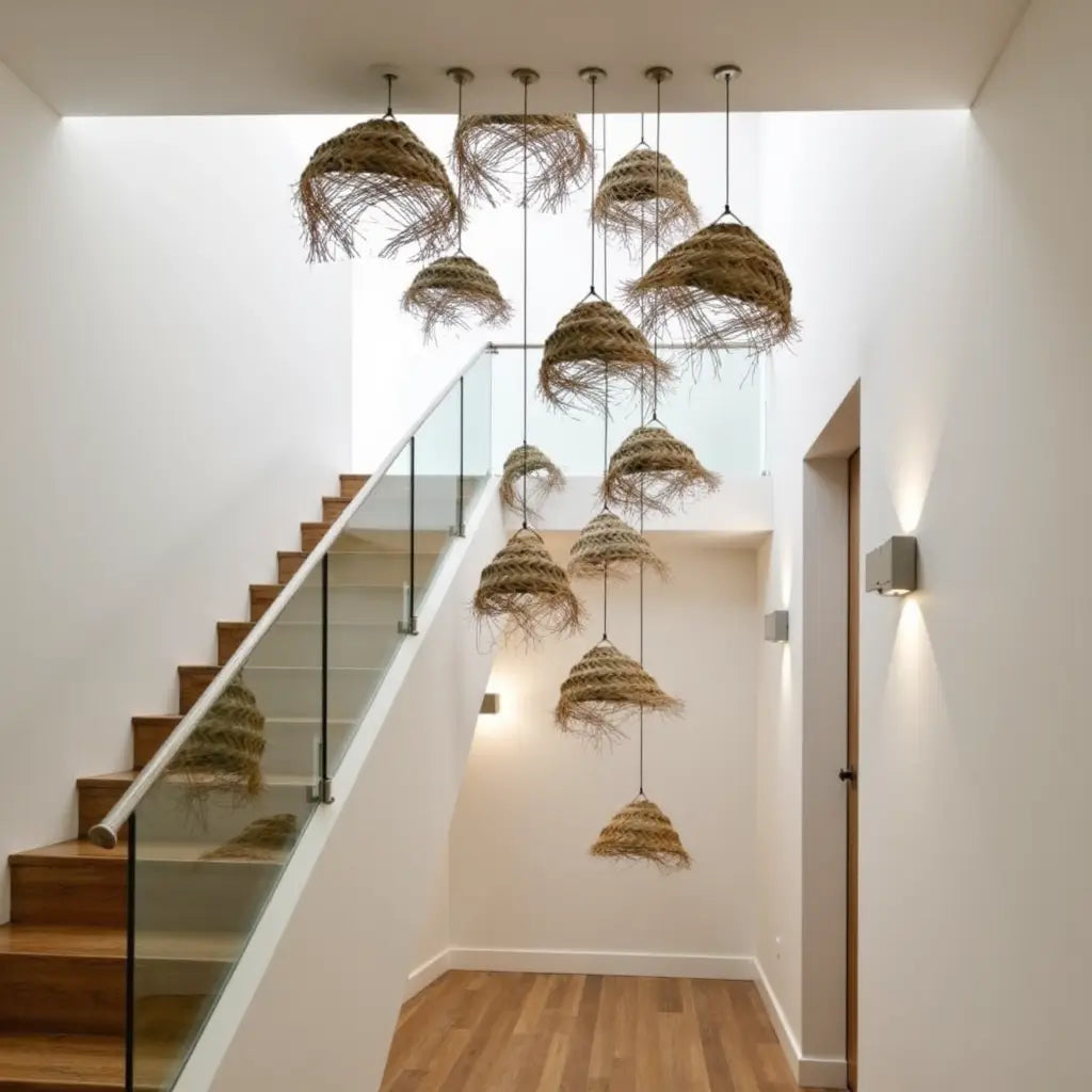 Handwoven Palm Leaf Dome Lampshade – Artisanal Boho Pendant Light