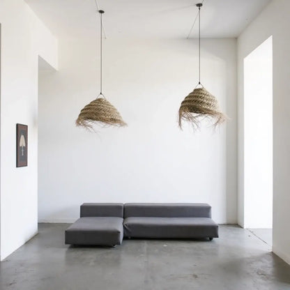 Handwoven Palm Leaf Dome Lampshade – Artisanal Boho Pendant Light