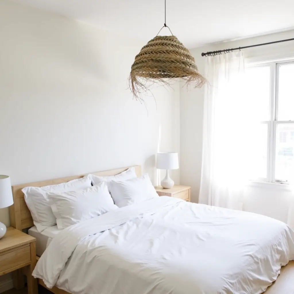 Handwoven Palm Leaf Dome Lampshade – Artisanal Boho Pendant Light