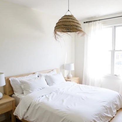 Handwoven Palm Leaf Dome Lampshade – Artisanal Boho Pendant Light