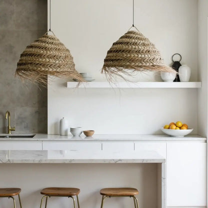 Handwoven Palm Leaf Dome Lampshade – Artisanal Boho Pendant Light