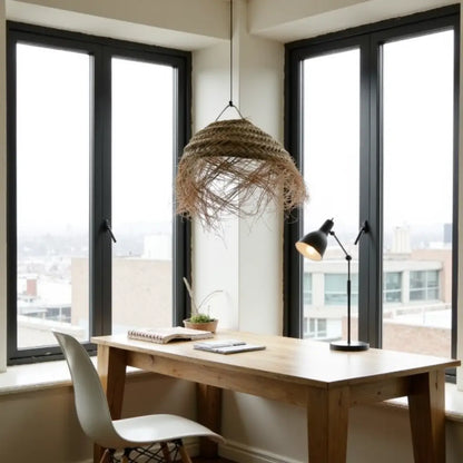 Handwoven Palm Leaf Dome Lampshade – Artisanal Boho Pendant Light