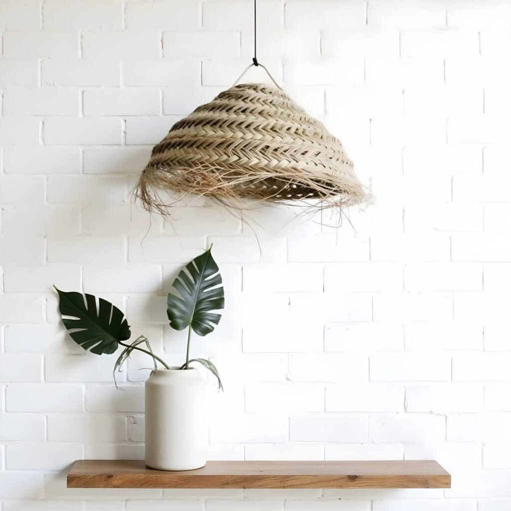 Handwoven Palm Leaf Dome Lampshade – Artisanal Boho Pendant Light