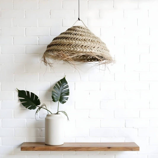 Handwoven Palm Leaf Dome Lampshade – Artisanal Boho Pendant Light