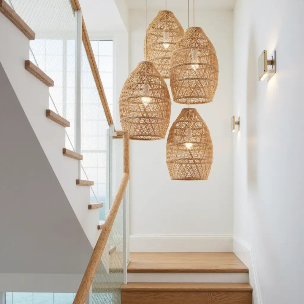 14″ Raffia Pendant Light – Handwoven Dome Lamp with Herringbone Pattern