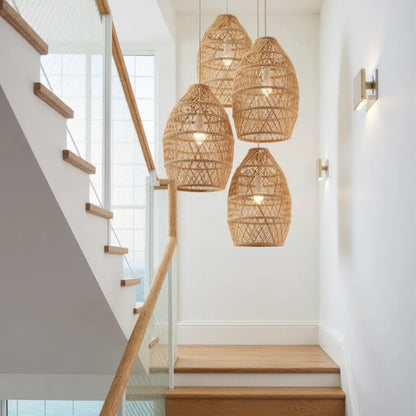 14″ Raffia Pendant Light – Handwoven Dome Lamp with Herringbone Pattern