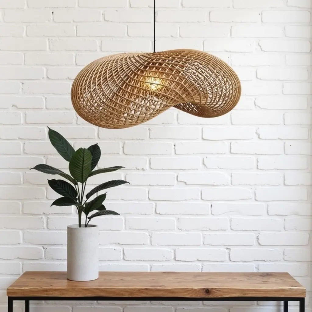 Handwoven Rattan Pendant Lamp – Organic Wave Design Natural Lighting