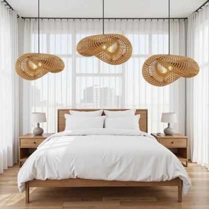 Handwoven Rattan Pendant Lamp – Organic Wave Design Natural Lighting