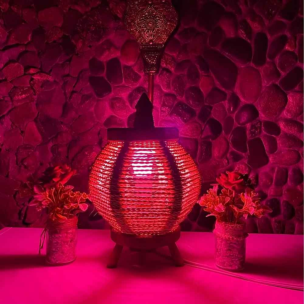 Round Straw Table Lamp with Lemon Wood Base – Handwoven Natural Lighting