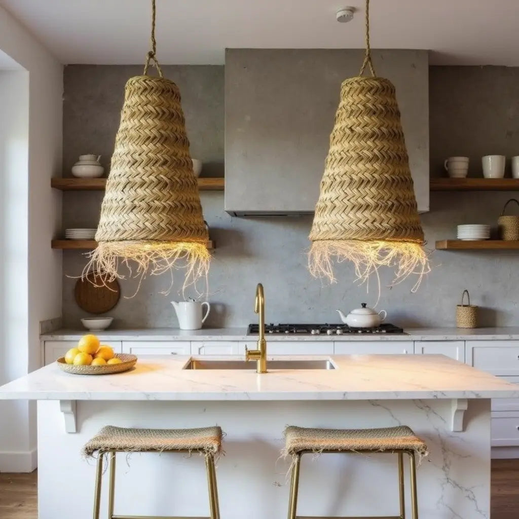Handwoven Straw Pendant Light – Artisanal Natural Fiber Lamp Shade