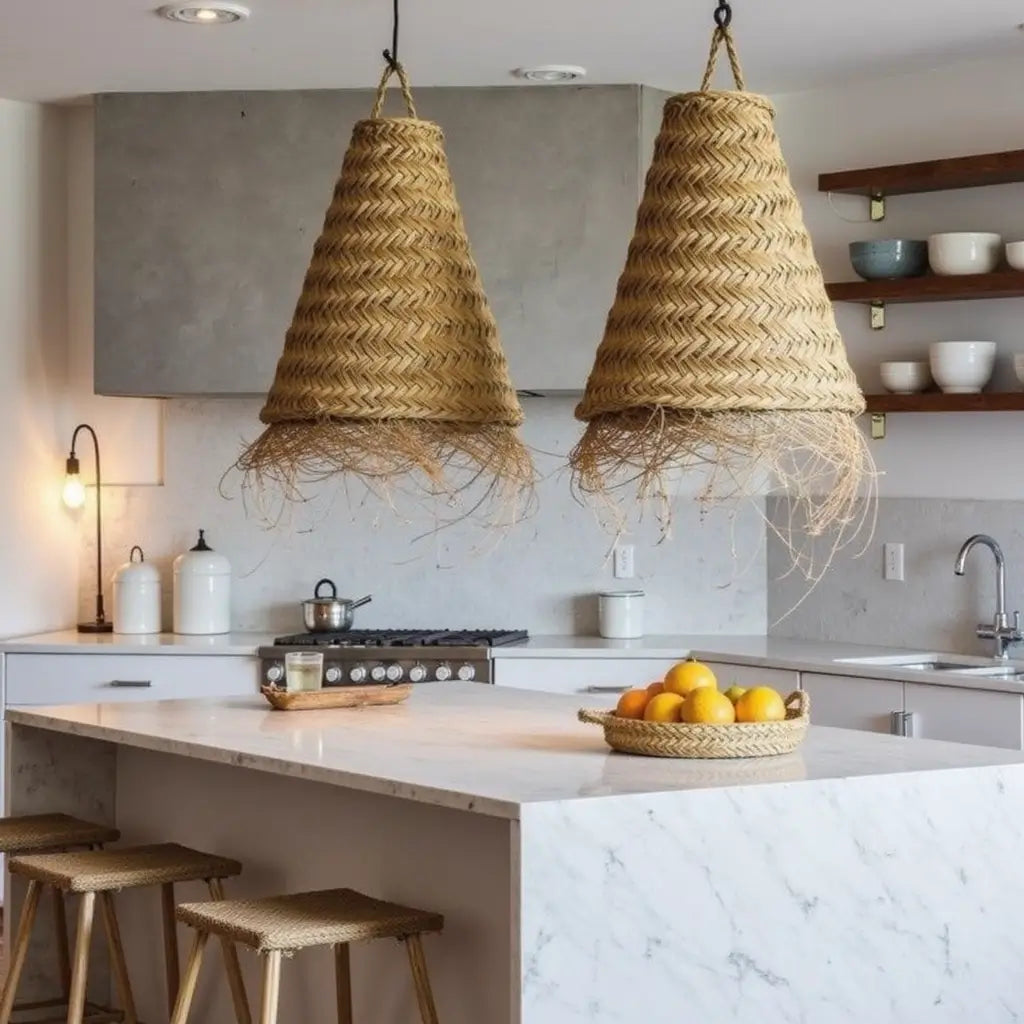 Handwoven Straw Pendant Light – Artisanal Natural Fiber Lamp Shade