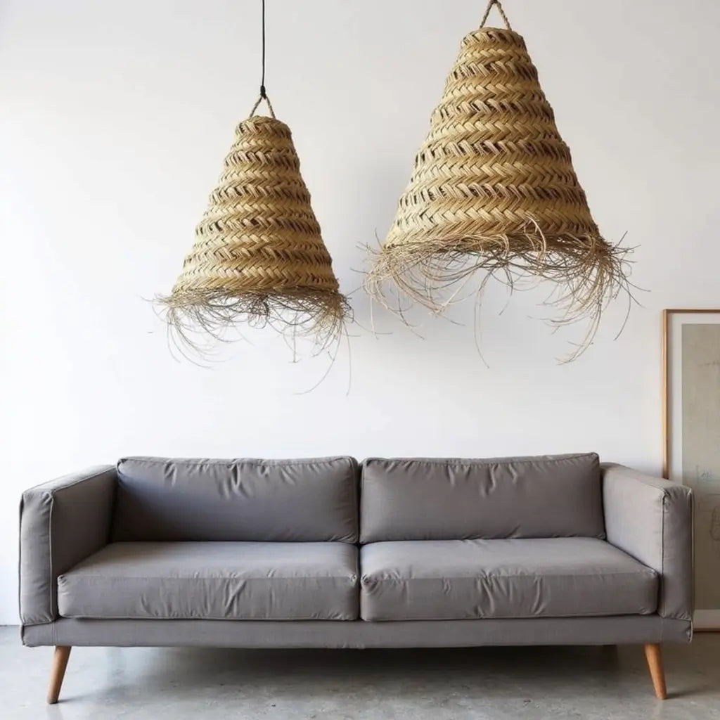 Handwoven Straw Pendant Light – Artisanal Natural Fiber Lamp Shade